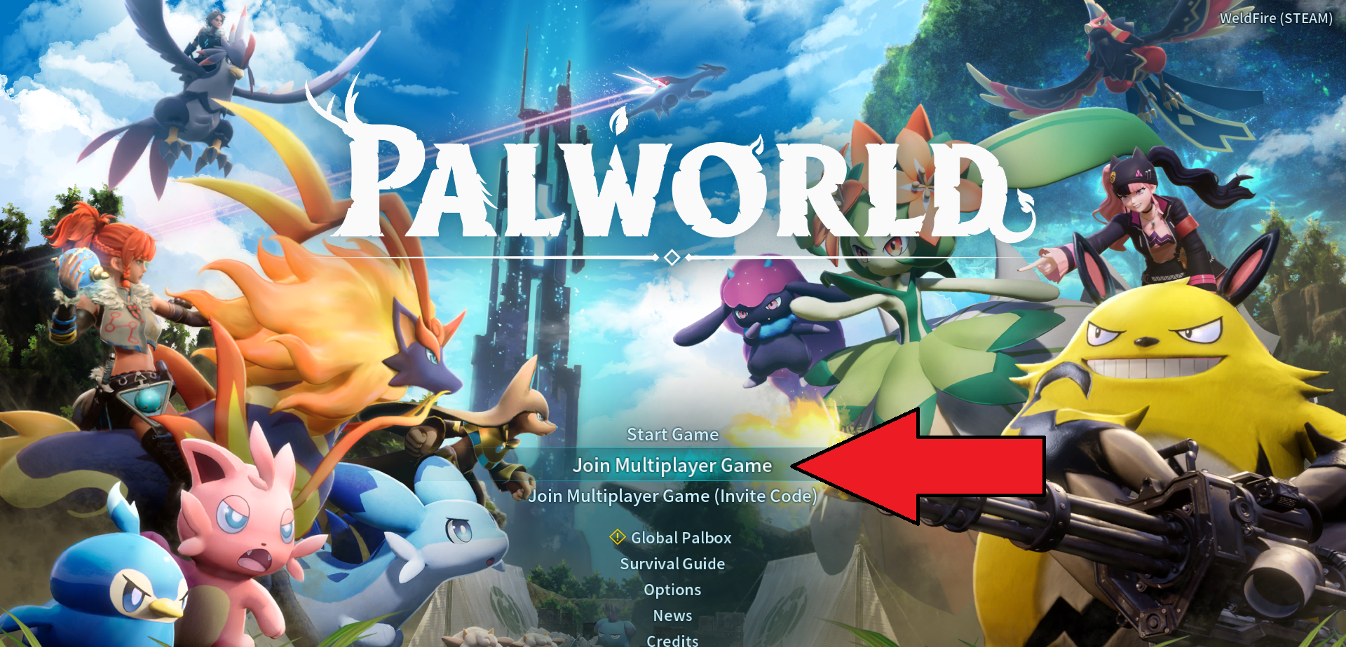 Palworld main menu with Join Multiplayer Game highlighted